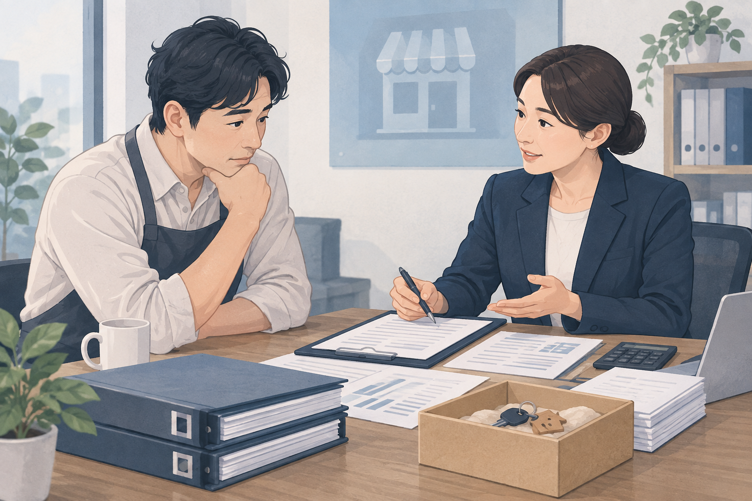 폐업 컨설턴트와 폐업 정리, 순서와 비용 정리 관련 설명용 삽화