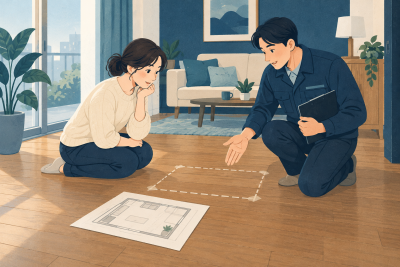 마루 부분철거 상담, 제거할 구역과 연결되는 바닥을 구분하기 관련 설명용 삽화