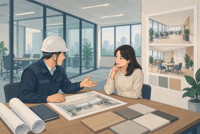 칸막이철거 뒤 남는 바닥과 벽면, 후속 마감 범위 확인하기 관련 설명용 삽화